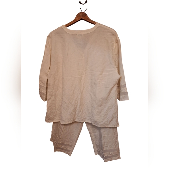 Two Piece Sherry Taylor Linen LOOK Vanilla Pants & Blouse SET New Plus Size 4X - Picture 3 of 6
